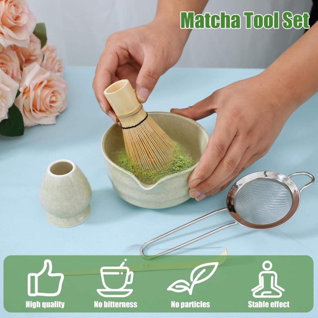 Handcrafted Ceramic Matcha Tool Kit – 5Pcs Complete Matcha Preparation Set 8 Handcrafted Ceramic Matcha Tool Kit
