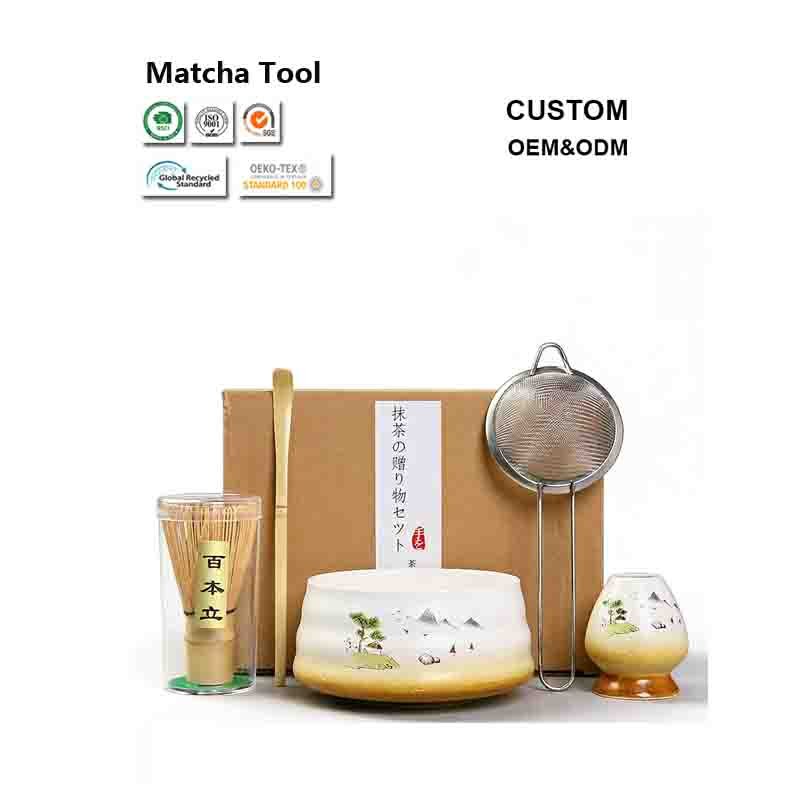 Premium Ceramic Matcha Tea Set – Handmade Japanese Matcha Kit 5 Compact Ceramic Matcha Tea Set