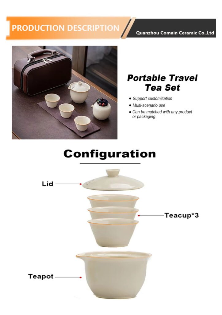 Chinese Kung Fu Ceramic Travel Tea Set – Traditional Teapot Set with Carry Case 8 Chinese Kung Fu Ceramic Travel Tea Set